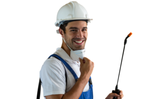 portrait of happy manual worker with pesticide